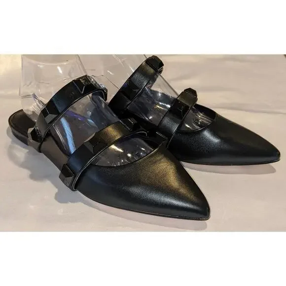 Marc Fisher Womens Searli Studded Strappy Mules Flats Black Size 10 Pointed Toe - Picture 2 of 9